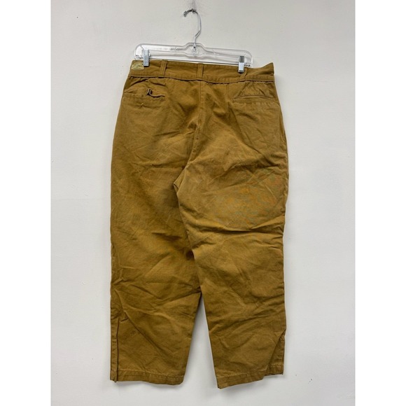 Vintage L.L. Bean Pants Mens 32x27 Brown Canvas Pleated Tapered Khakis Relaxed - Picture 2 of 7